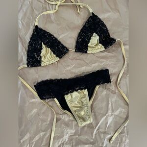 BLACK & GOLD SHIMMERY LACE BIKIN SET